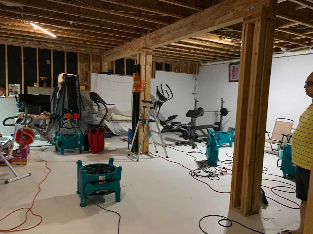 Basement drying equipment setup for Contents Cleaning & Restoration in Barrington